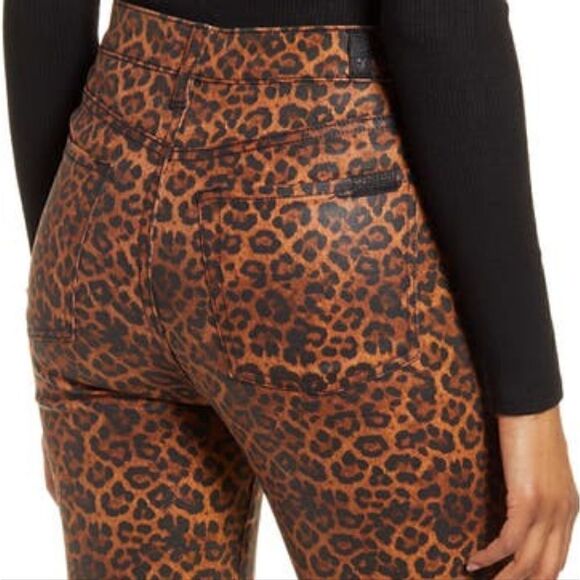 7 For All Mankind Denim - 7 for all Mankind Leopard Print High-rise Slim-fit Kick Flare Jeans NEW